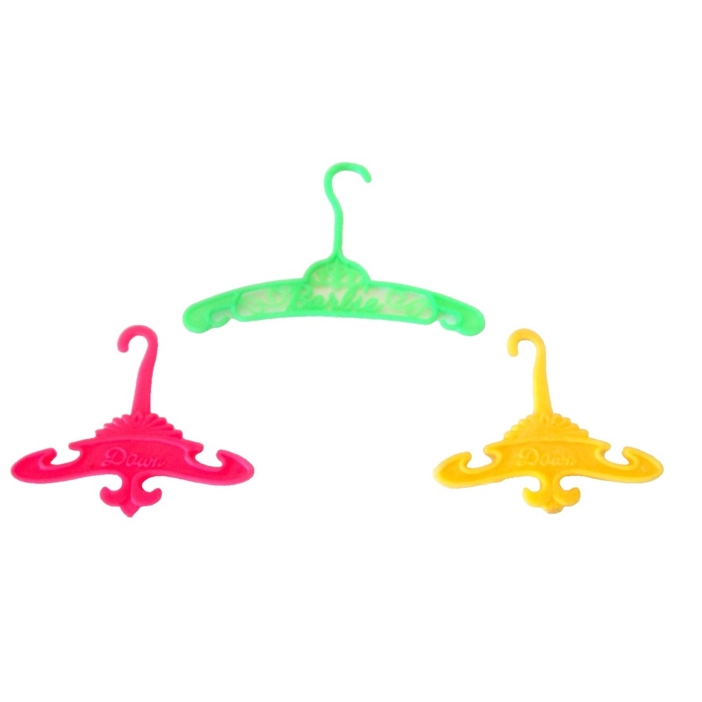 Vintage Mattel Barbie Dawn Doll Coat Clothes Hangers Lot of 3 Green Pink Yellow
